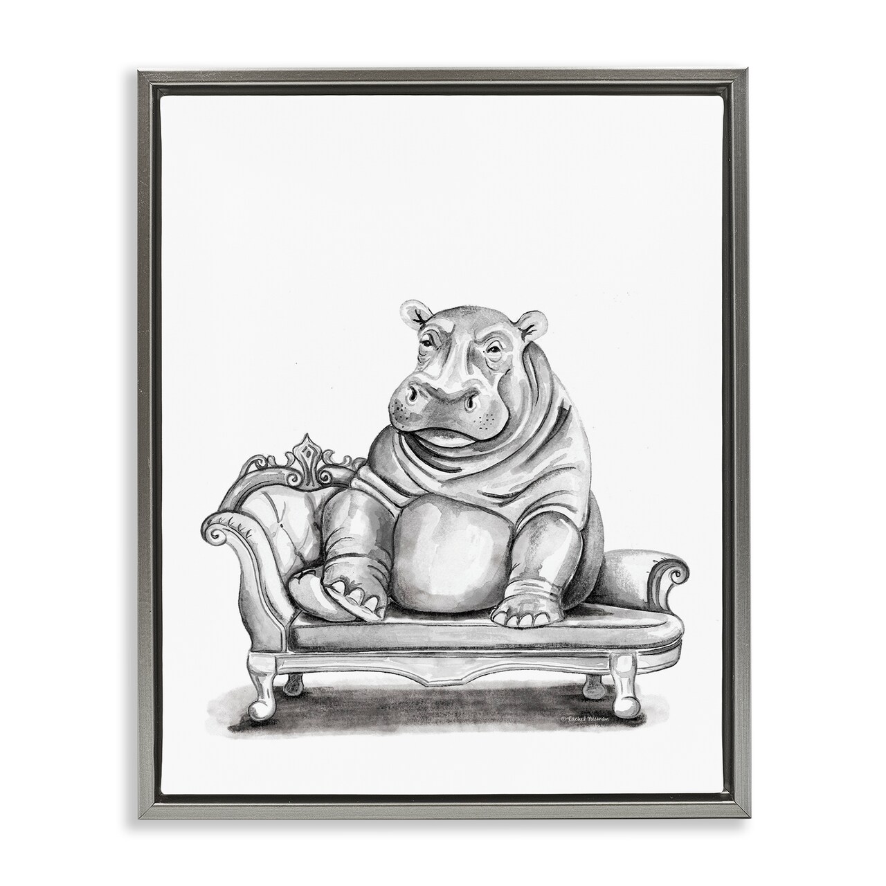 Stupell Industries Hippo Lounging on Chaise Floating Frame By Rachel Nieman